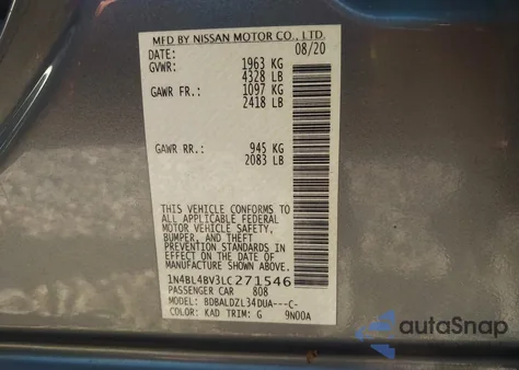 2020 Nissan Altima S Fwd from USA, damaged, VIN 1N4BL4BV3LC271546